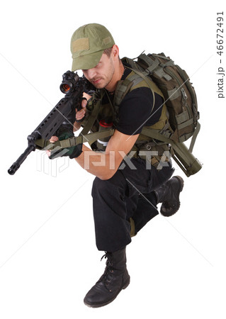 rifleman with assault rifle isolated on white 46672491