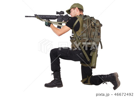 rifleman with assault rifle isolated on white 46672492