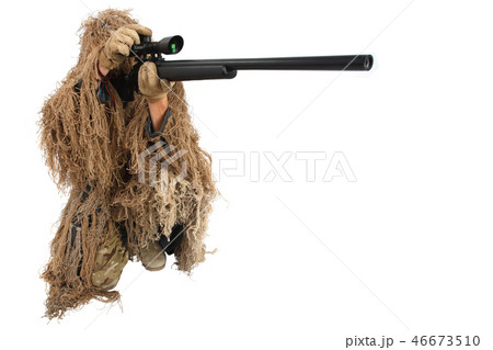 sniper in ghillie suit isolated on white 46673510