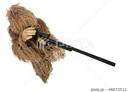 sniper in ghillie suit isolated on white 46673511