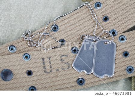 blank dog tags on us army uniform world war two  46673981