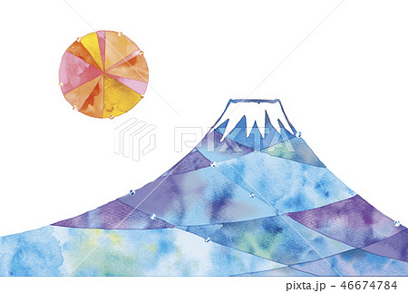 富士山と初日の出のイラストのイラスト素材