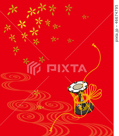 小鼓と落ち葉。日本の背景素材。 46674795