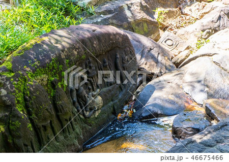 stone carvings in the river at Kbal Spean stone carvings in the river at Kbal Spean 46675466