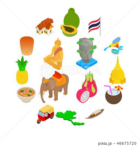 Thailand icons set, isometric 3d style Thailand icons set, isometric 3d style 46675720