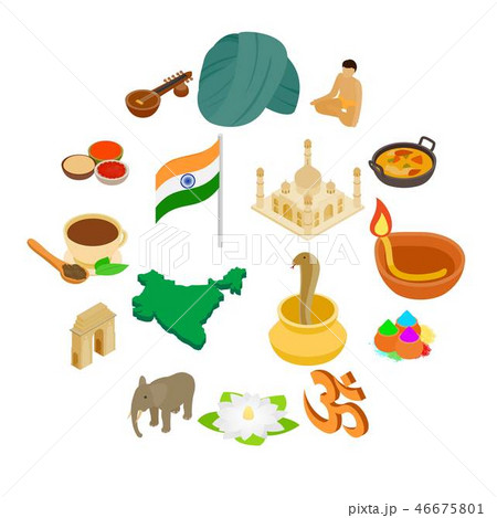 India isometric 3d icons set 46675801