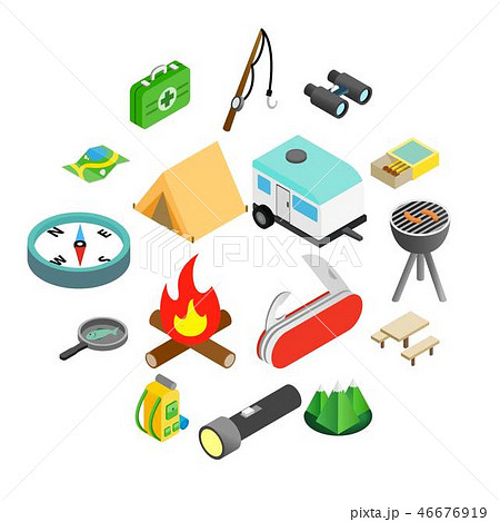 Camping isometric 3d icons Camping isometric 3d icons 46676919