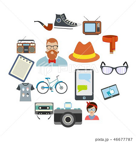 Hipster style flat icons set Hipster style flat icons set 46677787