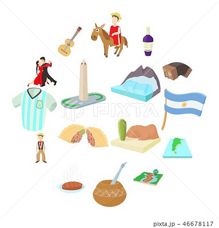 Argentina icons set, cartoon style Argentina icons set, cartoon style 46678117
