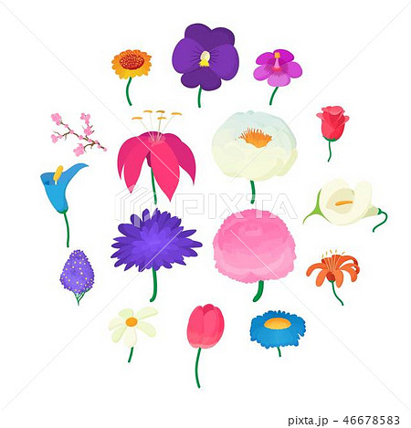 Flower icons set, cartoon style Flower icons set, cartoon style 46678583