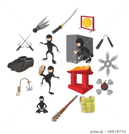 Ninja cartoon icons set 46678750