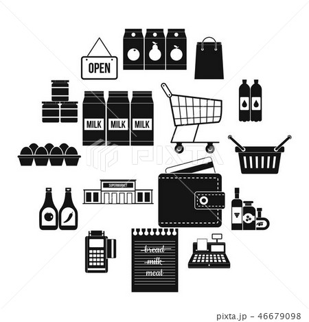 Supermarket Icons Set Simple Styleのイラスト素材