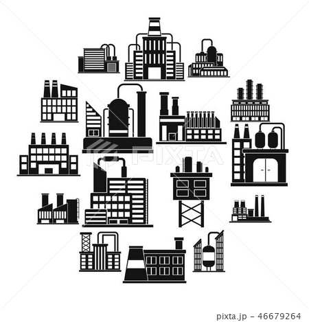 Industrial building factory simple icons 46679264