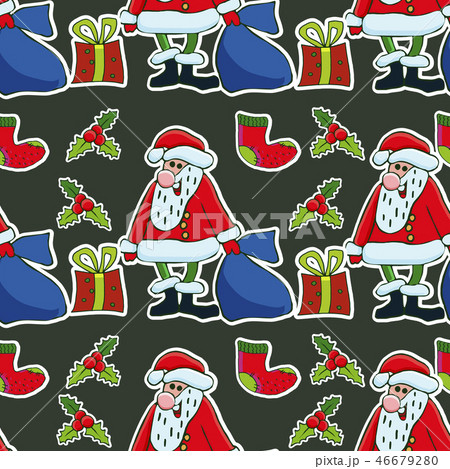 Santa Claus, christmas tree, holly berries 46679280