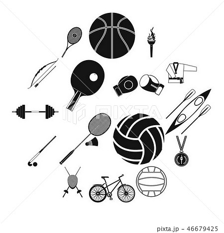 Summer Sport Black Simple Icons Setのイラスト素材 46679425 Pixta