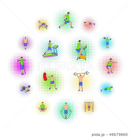 Gym icons set, pop-art style Gym icons set, pop-art style 46679660