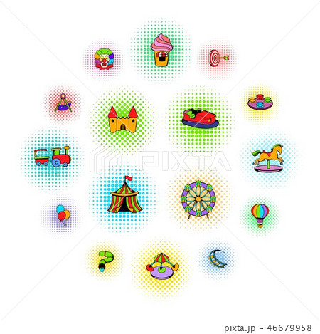 Amusement park set icons, comics style Amusement park set icons, comics style 46679958