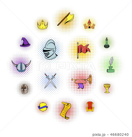 Medieval comics icons set 46680240