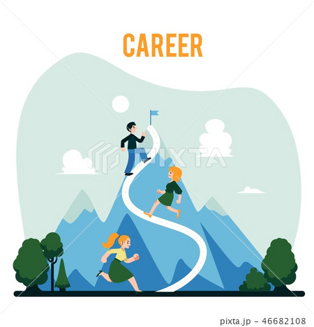 Vector mountain with flag on top success concept 46682108