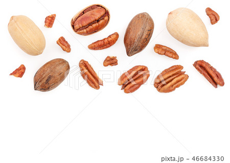 pecan nut isolated on white background with copy space for your text. Top view. Flat lay 46684330