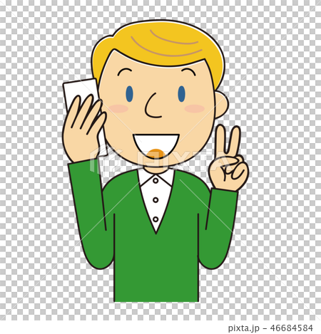 Foreign man doing V sign while making a phone call 46684584