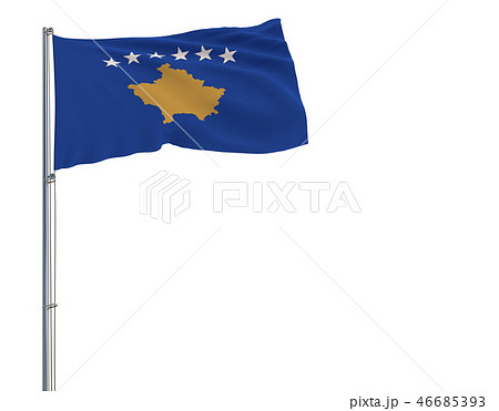 Isolate flag of Kosovo on a flagpole fluttering. 46685393