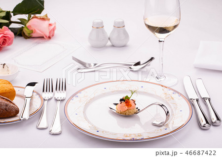 Fish mousse, moves a la carte with red and black c Fish mousse, moves a la carte with red and black c 46687422