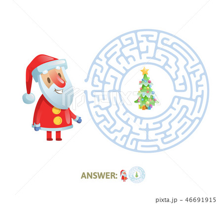 Winter Maze Game. Labyrinth with funny Santa character and answer. Flat vector illustration Winter Maze Game. Labyrinth with funny Santa character and answer. Flat vector illustration 46691915