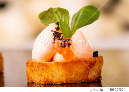 Cream sandwich from seafood with red caviar Cream sandwich from seafood with red caviar 46692304