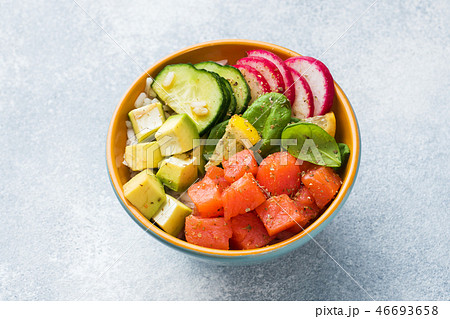 Traditional Hawaiian Poke salad with salmon,  46693658