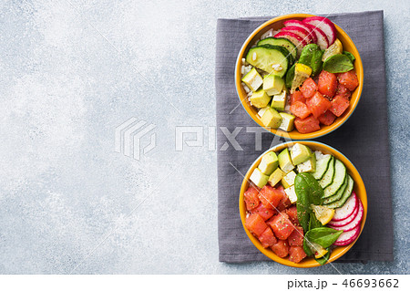 Traditional Hawaiian Poke salad with salmon, Traditional Hawaiian Poke salad with salmon, 46693662