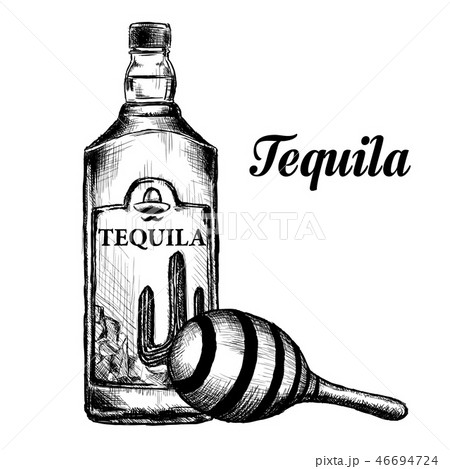 Bottle of tequila with lime and glass. painted by hand 46694724