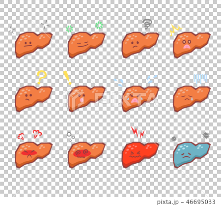 表情豊かな肝硬変 ふちありのイラスト素材