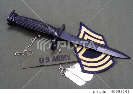 bayonet with dog tags on US ARMY uniform bayonet with dog tags on US ARMY uniform 46695141