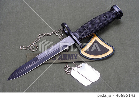 bayonet with dog tags on US ARMY uniform bayonet with dog tags on US ARMY uniform 46695143