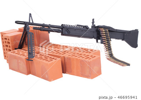 machine gun with amminition tape on position machine gun with amminition tape on position 46695941