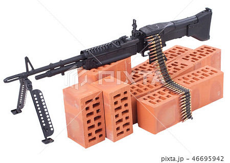 machine gun with amminition tape on position machine gun with amminition tape on position 46695942