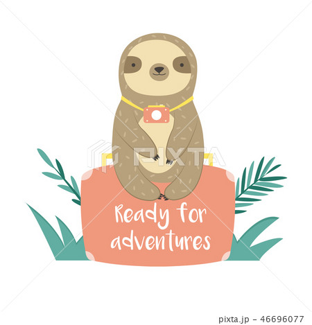 Funny sloth in jungles sitting on suitcase 46696077