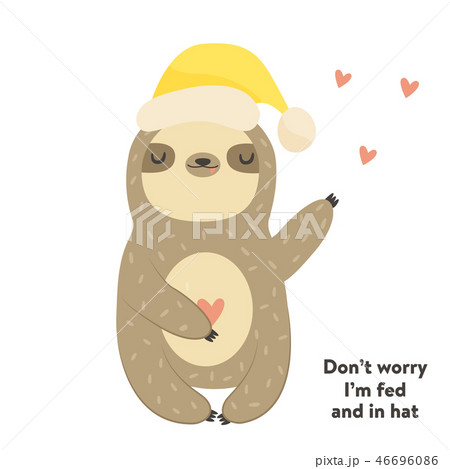 Funny cute sloth in hat and humor text 46696086