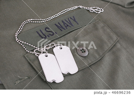 U.S. Navy Branch Tape with dog tags on uniform 46696236