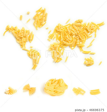 pasta world on white background with different pas 46696375
