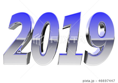 Chrome 2019 digits with color gradient reflections 46697447