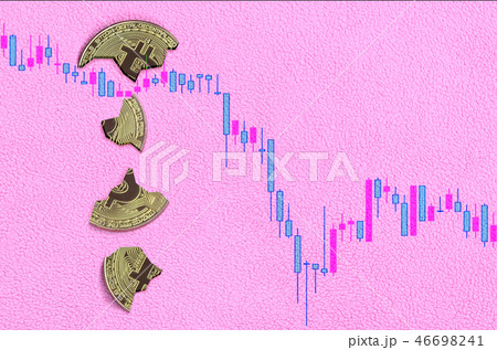 Broken bitcoin on a falling digital chart rate 46698241