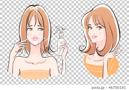 ふんわりヘアースタイル オレンジトップス フル着色のイラスト素材