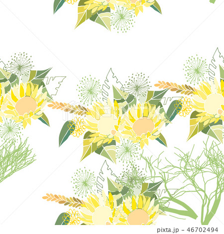 Seamless pattern with summer flowers and leaves on a white background Seamless pattern with summer flowers and leaves on a white background 46702494