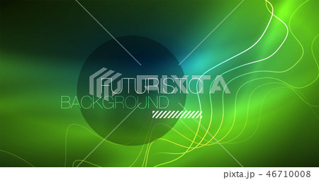 Glowing abstract wave on dark, shiny motion, Christmas and New Year magic space light. Techno 46710008