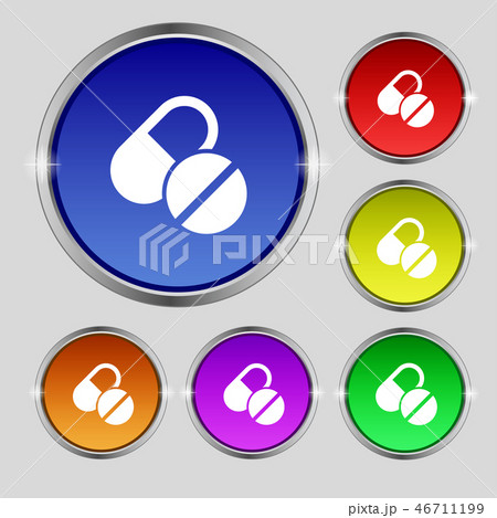Medical pill icon sign. Round symbol on bright col 46711199