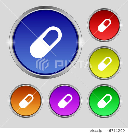 pill icon sign. Round symbol on bright colourful b 46711200