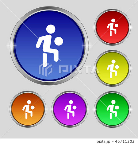 Soccer player icon sign. Round symbol on bright co 46711202