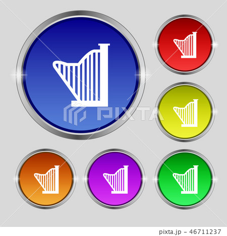 Harp icon sign. Round symbol on bright colourful b Harp icon sign. Round symbol on bright colourful b 46711237
